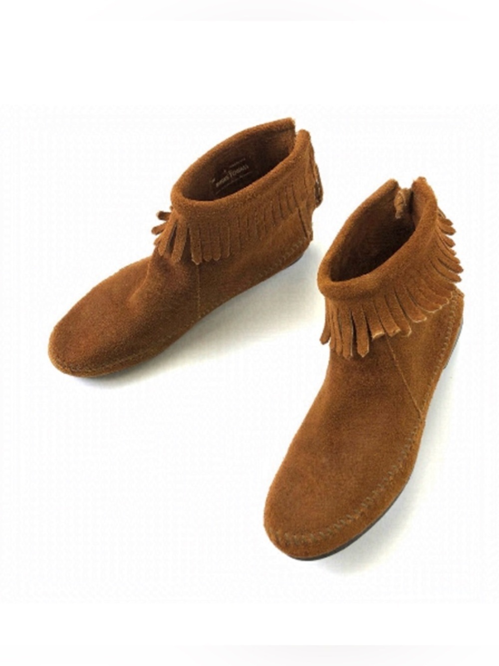 Minnetonka rich brown fringe suede low moccasin boots Size 6